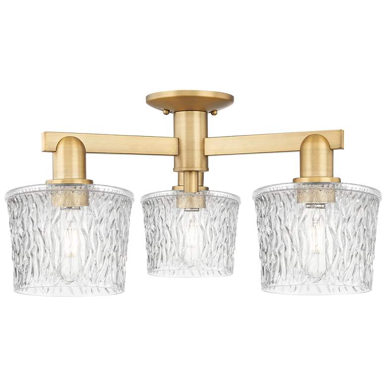 Image 1 Arcadia Niagara 24"W 3 Light Brushed Brass Semi-Flush w/ Clear Shade