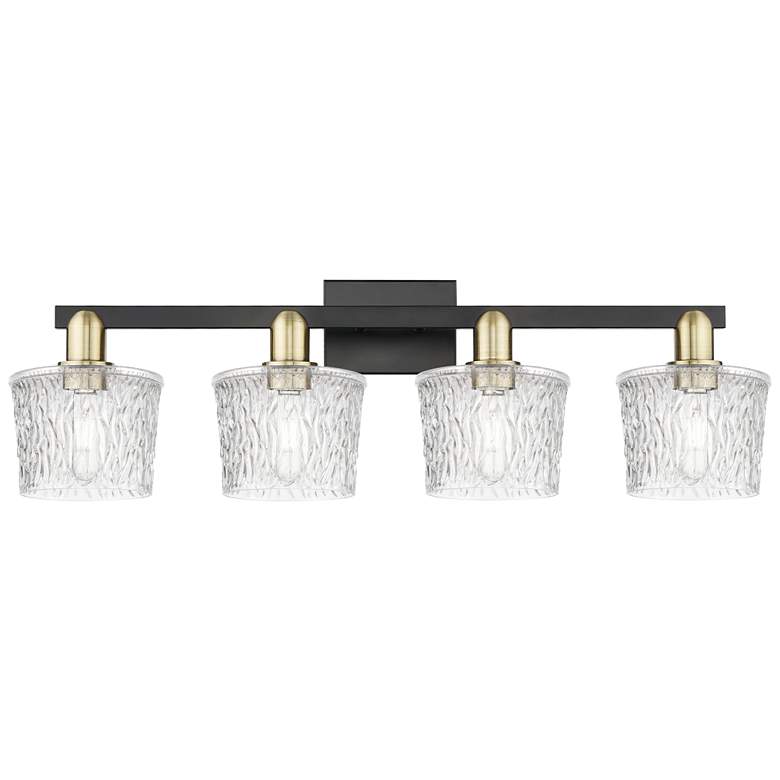 Image 1 Arcadia Niagara 34"W 4 Light Black Brass Vanity Light w/ Clear Shade