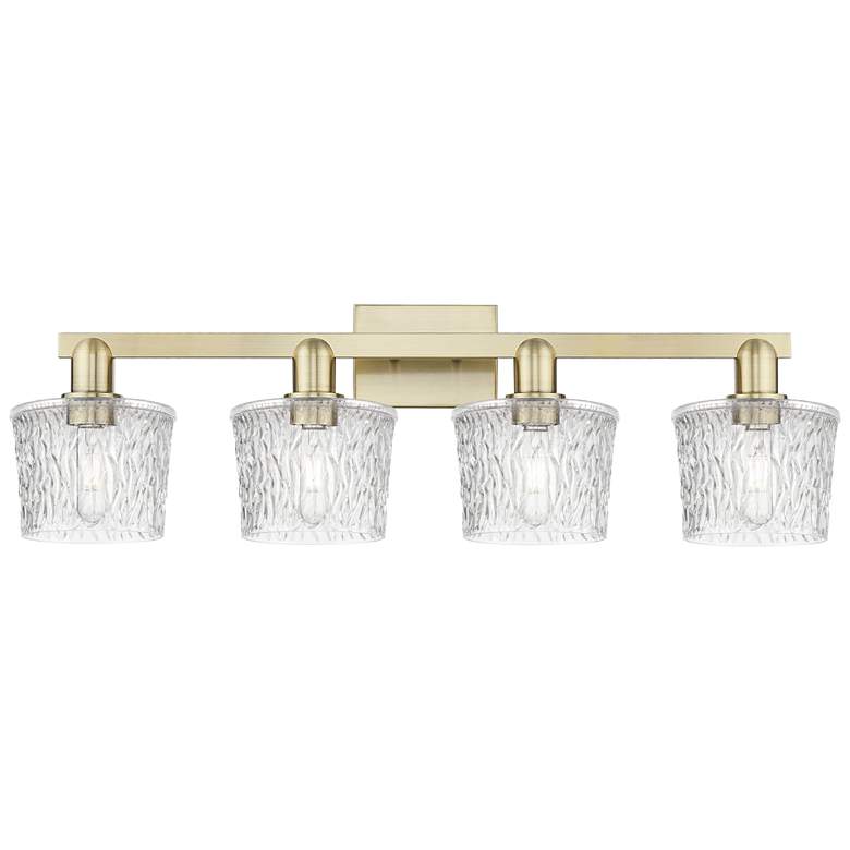 Image 1 Arcadia Niagara 34"W 4 Light Brass Vanity Light With Clear Shade