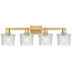 Arcadia Niagara 34"W 4 Light Brushed Brass Vanity Light w/ Clear Shade