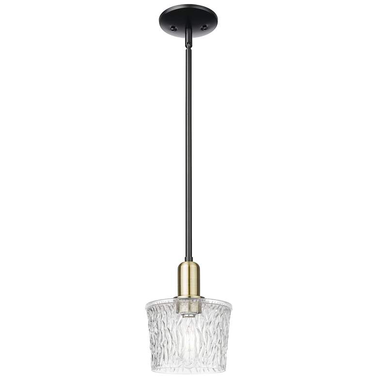 Image 1 Arcadia Niagara 7"W Black Brass Stem Hung Mini Pendant w/ Clear Shade