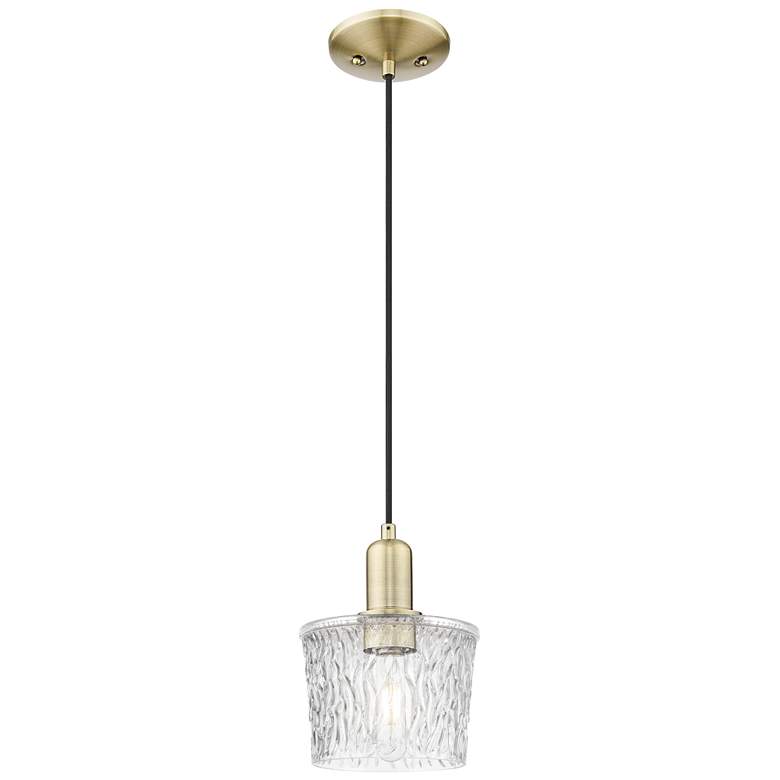 Image 1 Arcadia Niagara 7"W Brass Cord Hung Mini Pendant With Clear Shade