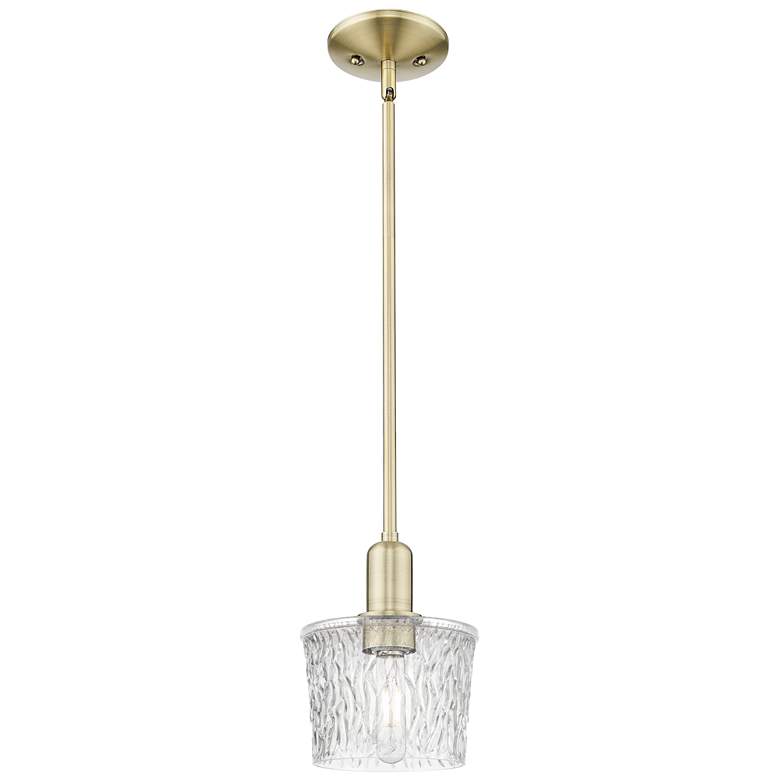 Image 1 Arcadia Niagara 7"W Brass Stem Hung Mini Pendant With Clear Shade