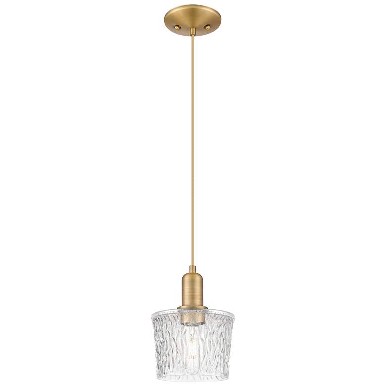 Image 1 Arcadia Niagara 7"W Brushed Brass Cord Mini Pendant w/ Clear Shade
