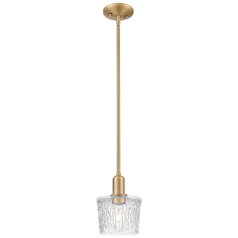 Image 1 Arcadia Niagara 7"W Brushed Brass Stem Mini Pendant w/ Clear Shade