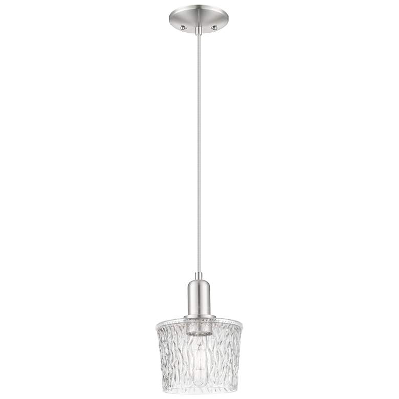 Image 1 Arcadia Niagara 7"W Brushed Nickel Cord Mini Pendant w/ Clear Shade