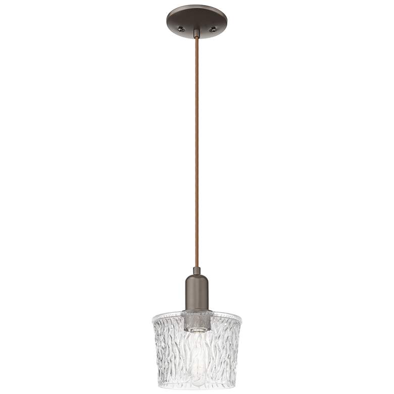 Image 1 Arcadia Niagara 7"W Oiled Bronze Cord Hung Mini Pendant w/ Clear Shade