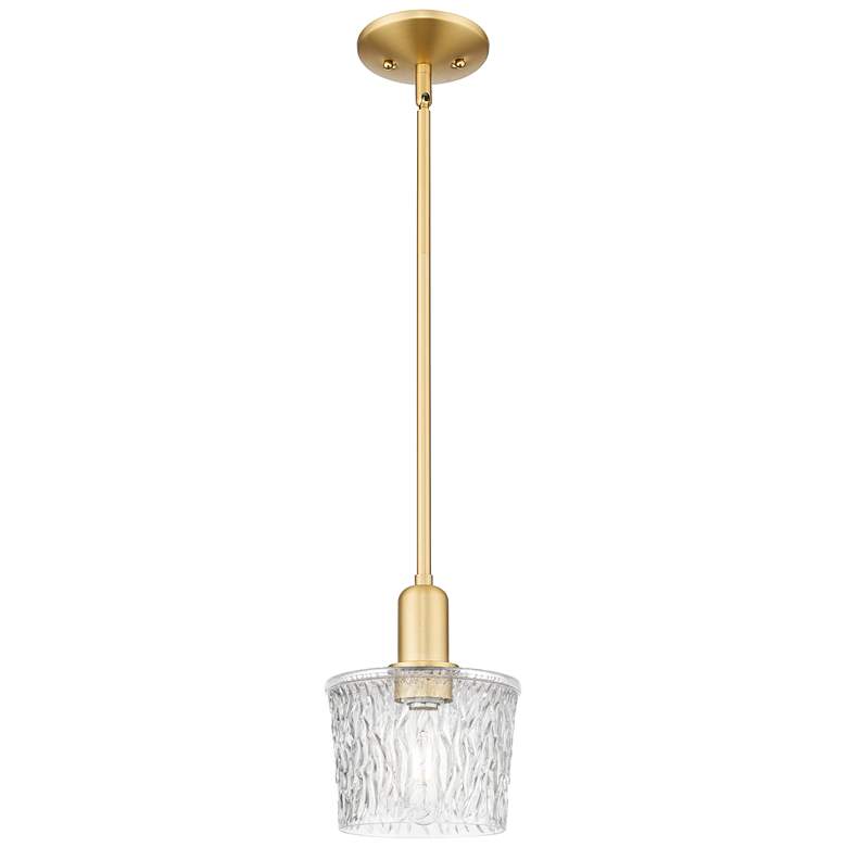 Image 1 Arcadia Niagara 7"W Satin Gold Stem Hung Mini Pendant With Clear Shade
