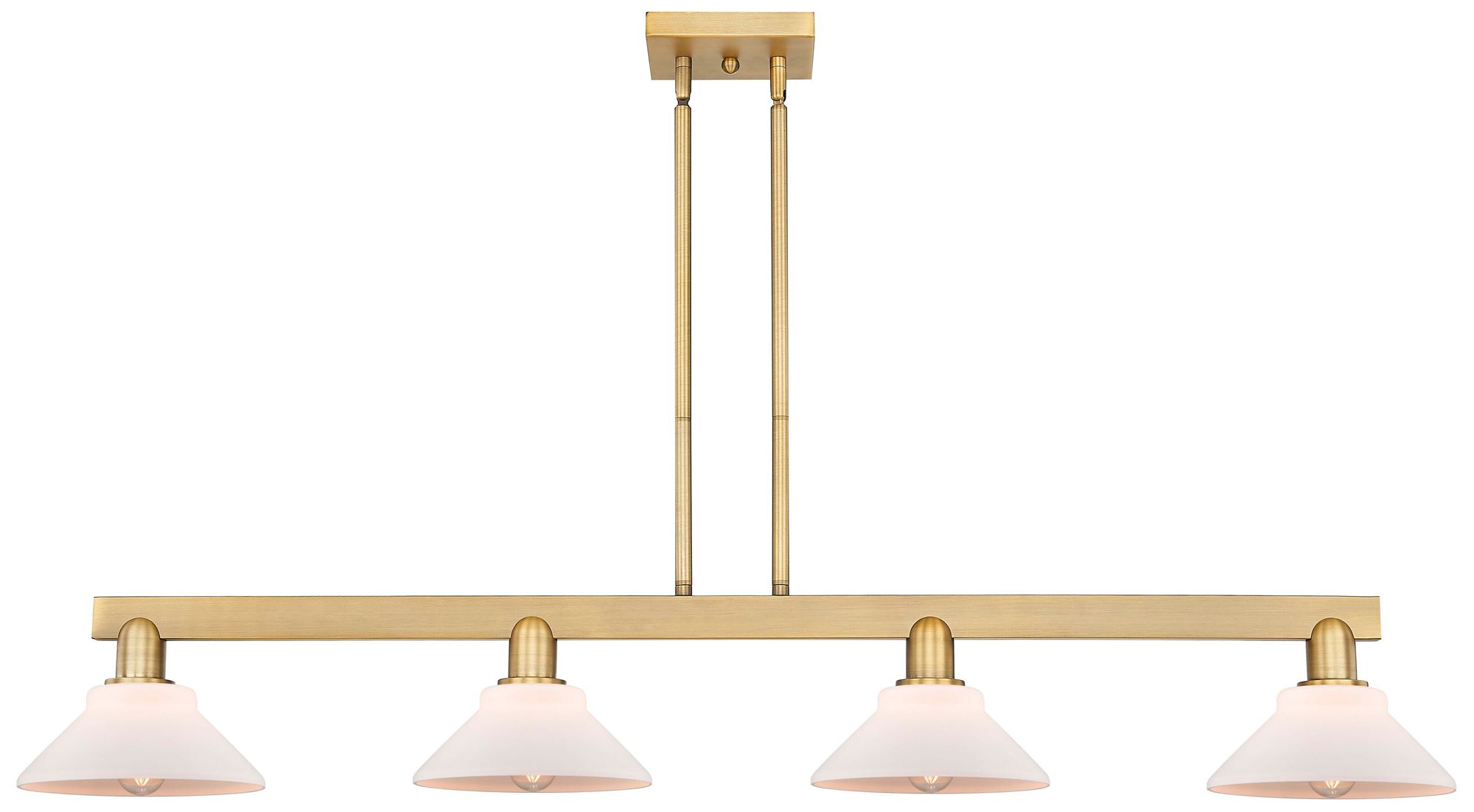 Arcadia Orwell 51"W 4-Lt Brushed Brass Stem Island Light w/ White Shade