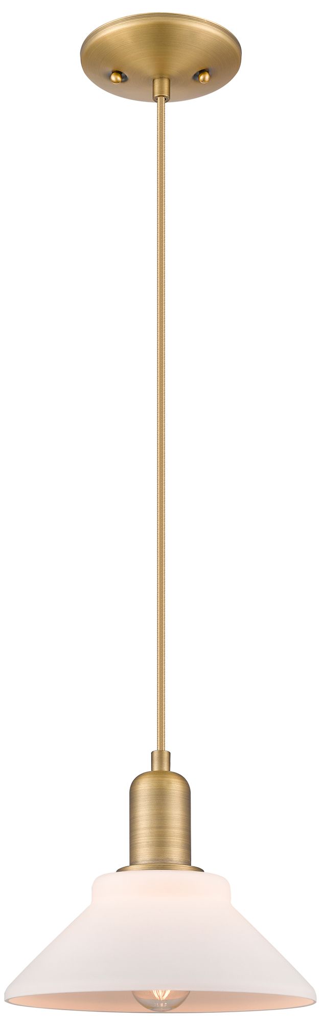 Arcadia Orwell 8"W Brushed Brass Cord Pendant w/ Matte White Shade