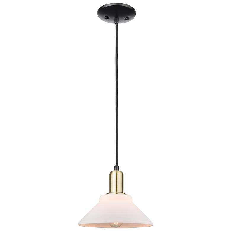 Image 1 Arcadia Orwell 8"W Black Brass Cord Mini Pendant w/ Matte White Shade