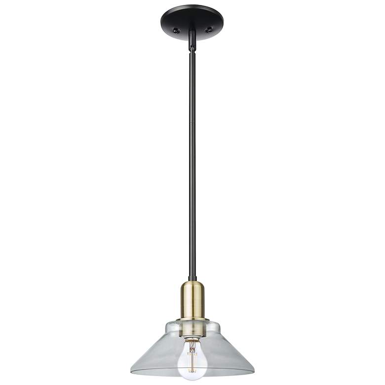 Image 1 Arcadia Orwell 8"W Black Brass Stem Hung Mini Pendant w/ Clear Shade
