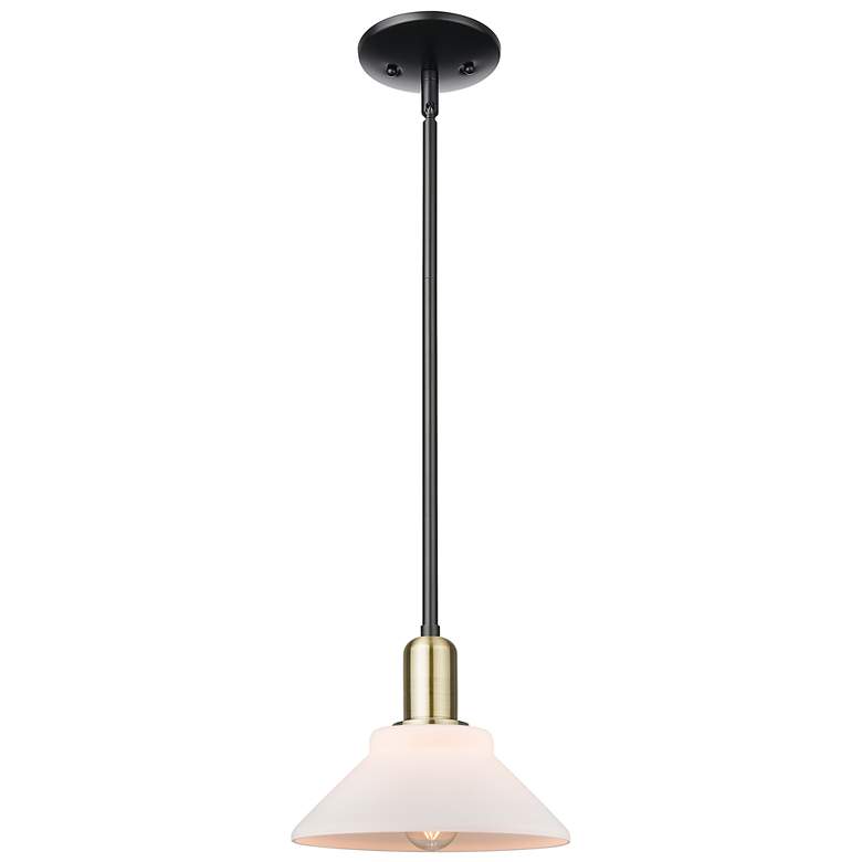 Image 1 Arcadia Orwell 8"W Black Brass Stem Mini Pendant w/ Matte White Shade