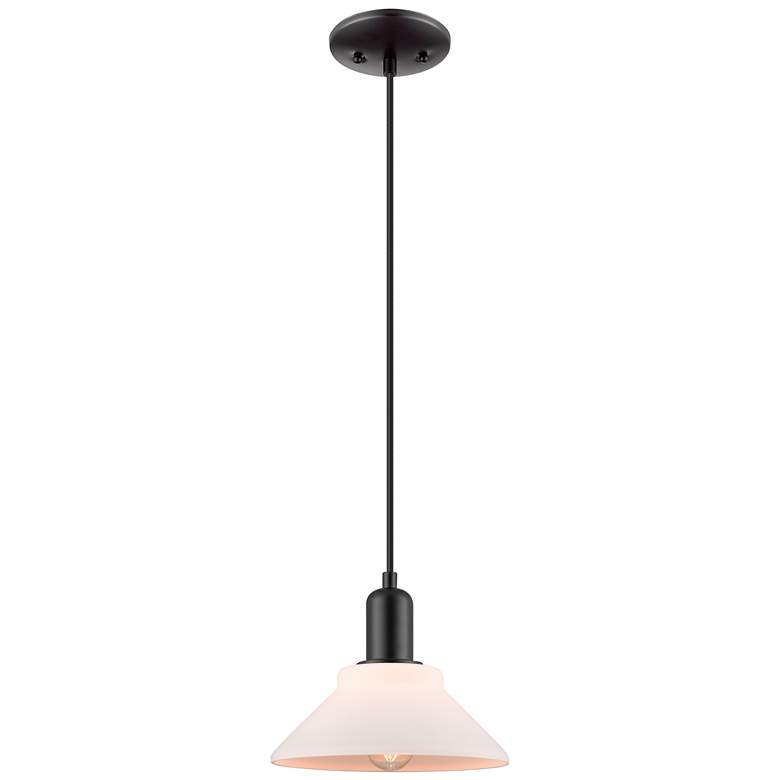 Image 1 Arcadia Orwell 8"W Black Cord Hung Mini Pendant w/ Matte White Shade
