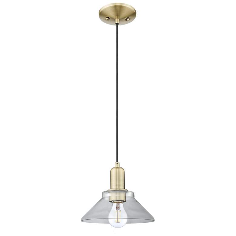 Image 1 Arcadia Orwell 8"W Brass Cord Hung Mini Pendant With Clear Shade