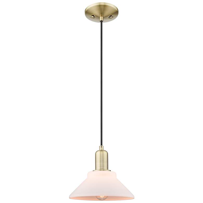 Image 1 Arcadia Orwell 8"W Brass Cord Hung Mini Pendant With Matte White Shade