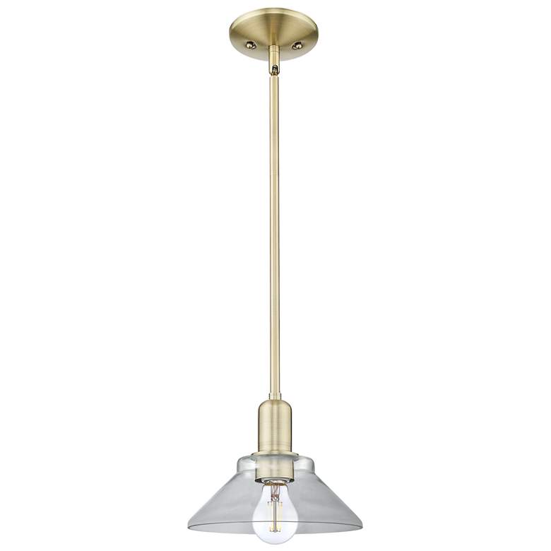 Image 1 Arcadia Orwell 8"W Brass Stem Hung Mini Pendant With Clear Shade