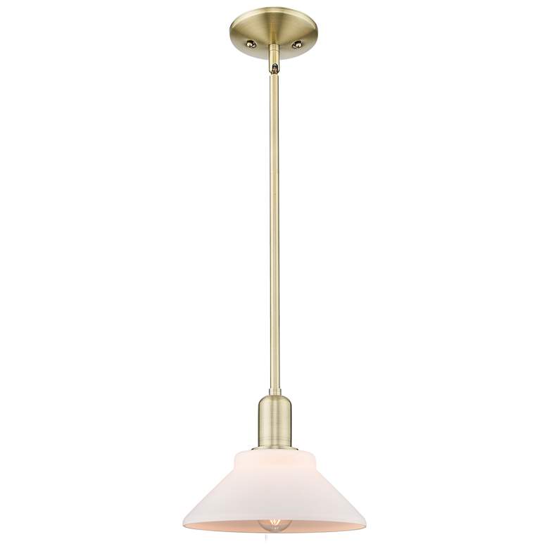 Image 1 Arcadia Orwell 8"W Brass Stem Hung Mini Pendant With Matte White Shade