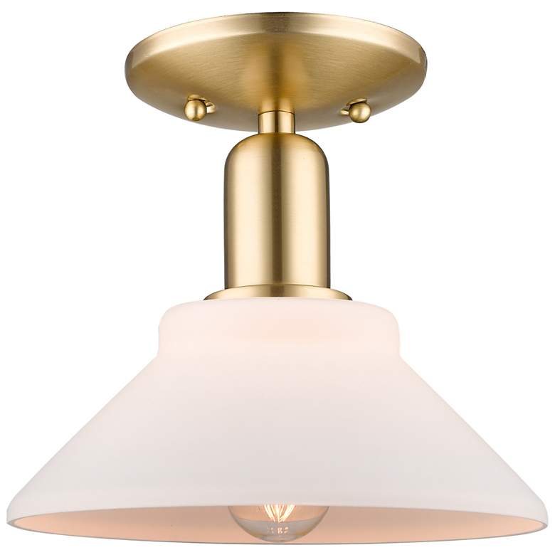 Image 1 Arcadia Orwell 8"W Bronze Semi.Flush Mount w/ Matte White Shade