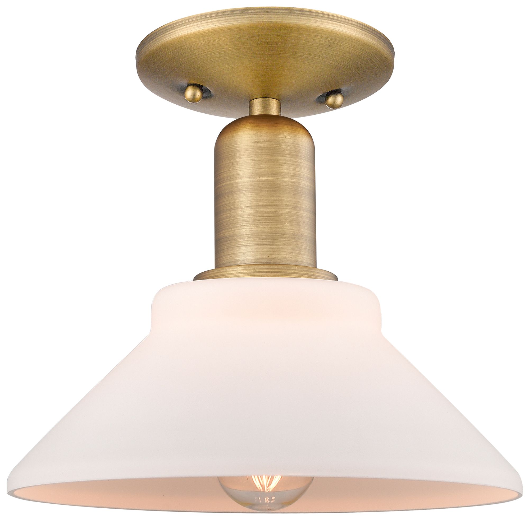 Arcadia Orwell 8"W Brushed Brass Semi.Flush Mount w/ Matte White Shade