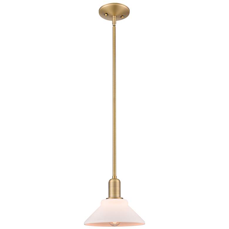 Image 1 Arcadia Orwell 8"W Brushed Brass Stem Pendant w/ Matte White Shade