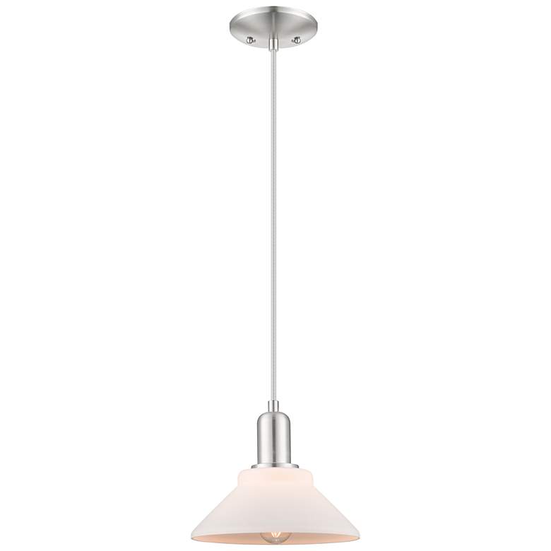 Image 1 Arcadia Orwell 8"W Brushed Nickel Cord Pendant w/ Matte White Shade