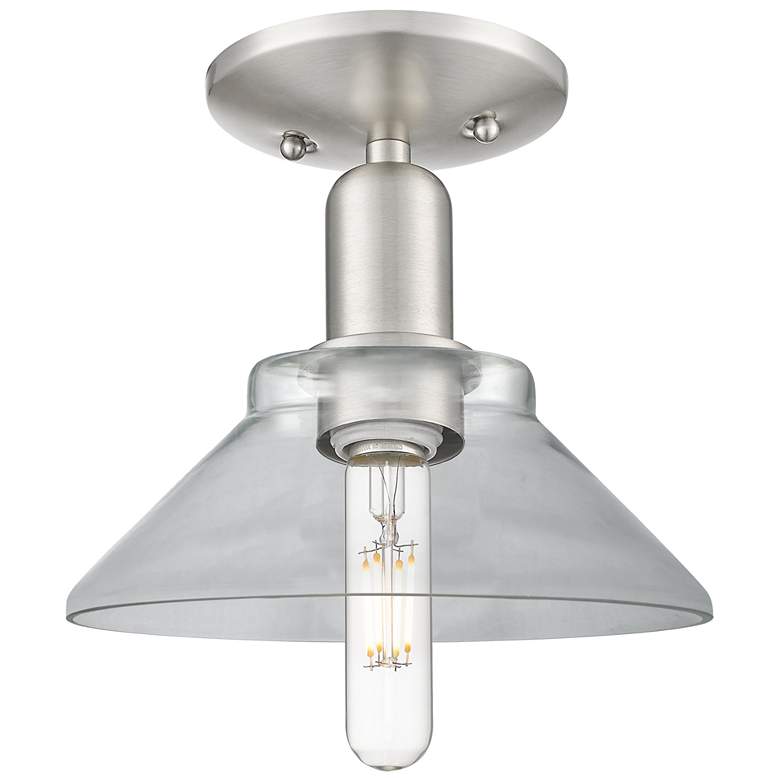 Image 1 Arcadia Orwell 8"W Brushed Nickel Semi.Flush Mount With Clear Shade