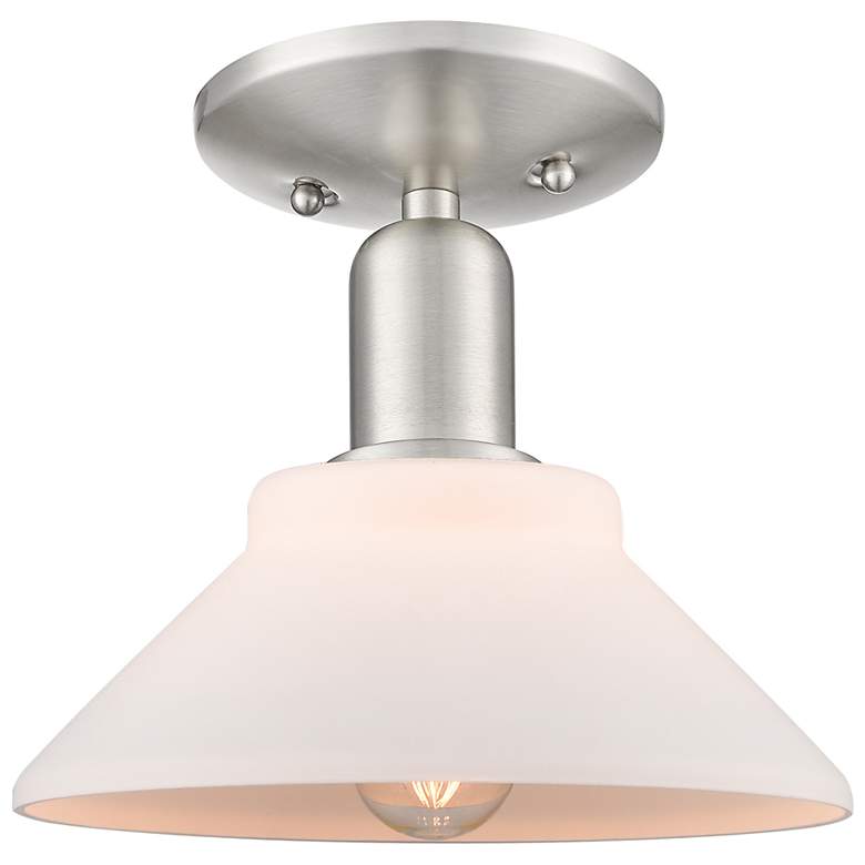Image 1 Arcadia Orwell 8"W Brushed Nickel Semi-Flush w/ Matte White Shade