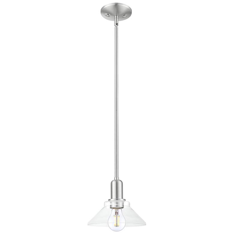 Image 1 Arcadia Orwell 8"W Brushed Nickel Stem Mini Pendant w/ Clear Shade