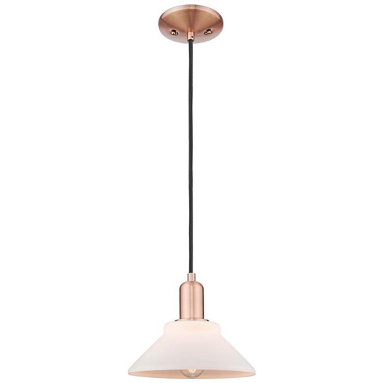 Image 1 Arcadia Orwell 8"W Copper Cord Hung Mini Pendant w/ Matte White Shade