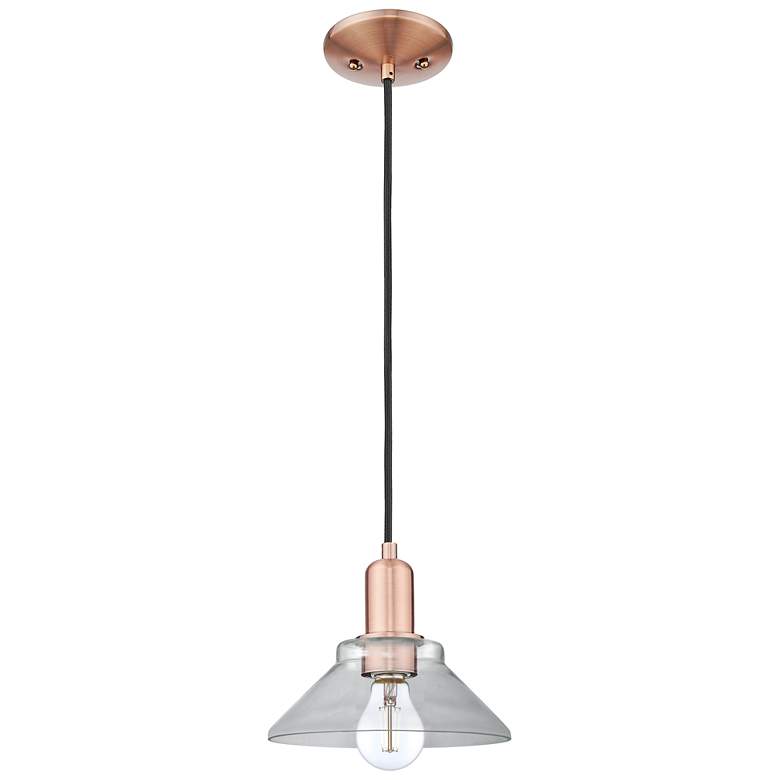 Image 1 Arcadia Orwell 8"W Copper Cord Hung Mini Pendant With Clear Shade