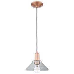 Arcadia Orwell 8"W Copper Cord Hung Mini Pendant With Clear Shade