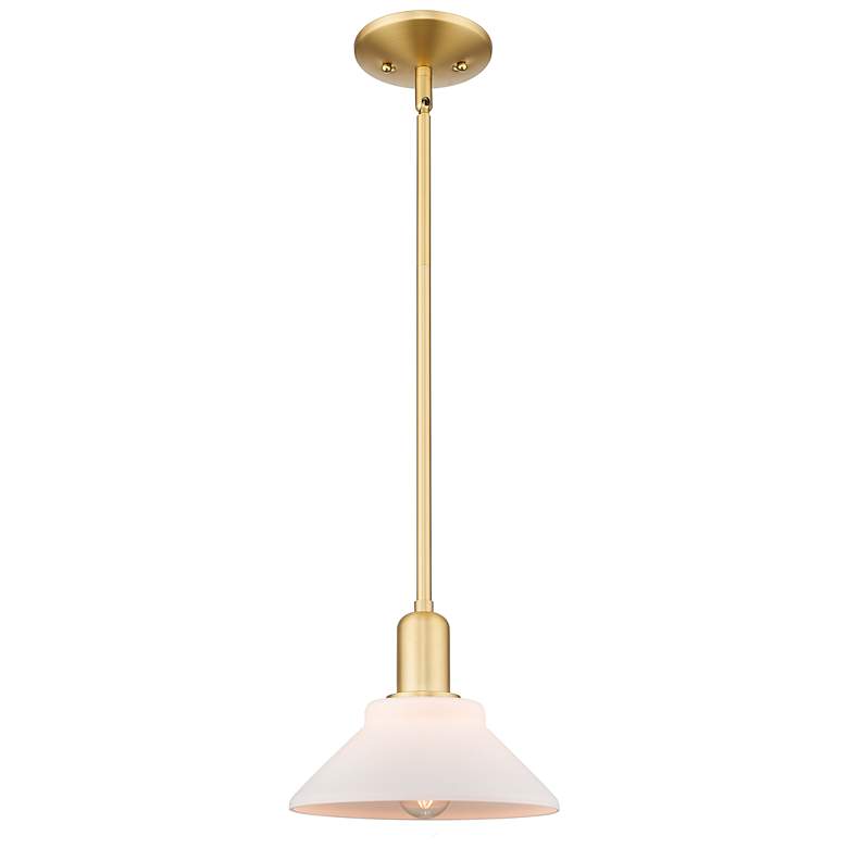 Image 1 Arcadia Orwell 8"W Gold Stem Hung Mini Pendant w/ Matte White Shade