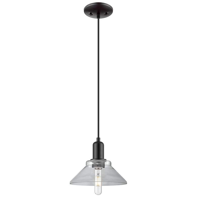 Image 1 Arcadia Orwell 8"W Matte Black Cord Hung Mini Pendant With Clear Shade