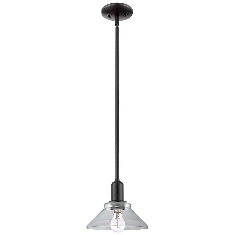 Image 1 Arcadia Orwell 8"W Matte Black Stem Hung Mini Pendant With Clear Shade