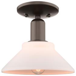 Arcadia Orwell 8"W Oiled Bronze Semi.Flush Mount w/ Matte White Shade