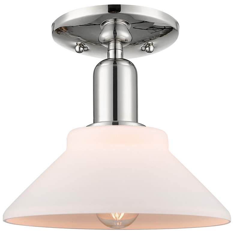 Image 1 Arcadia Orwell 8"W Polished Nickel Semi-Flush w/ Matte White Shade