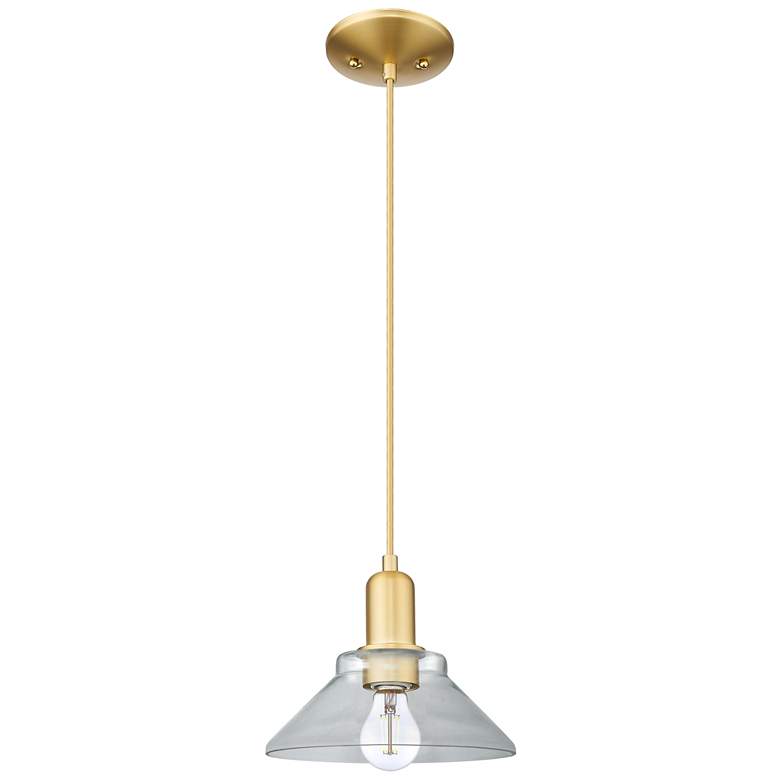 Image 1 Arcadia Orwell 8"W Satin Gold Cord Hung Mini Pendant With Clear Shade