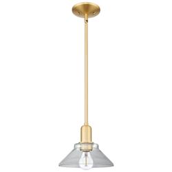 Arcadia Orwell 8"W Satin Gold Stem Hung Mini Pendant With Clear Shade