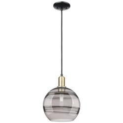 Arcadia Rochester 10"W Black Brass Cord Pendant w/ Light Smoke Shade