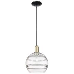 Arcadia Rochester 10"W Black Brass Stem Mini Pendant w/ Clear Shade