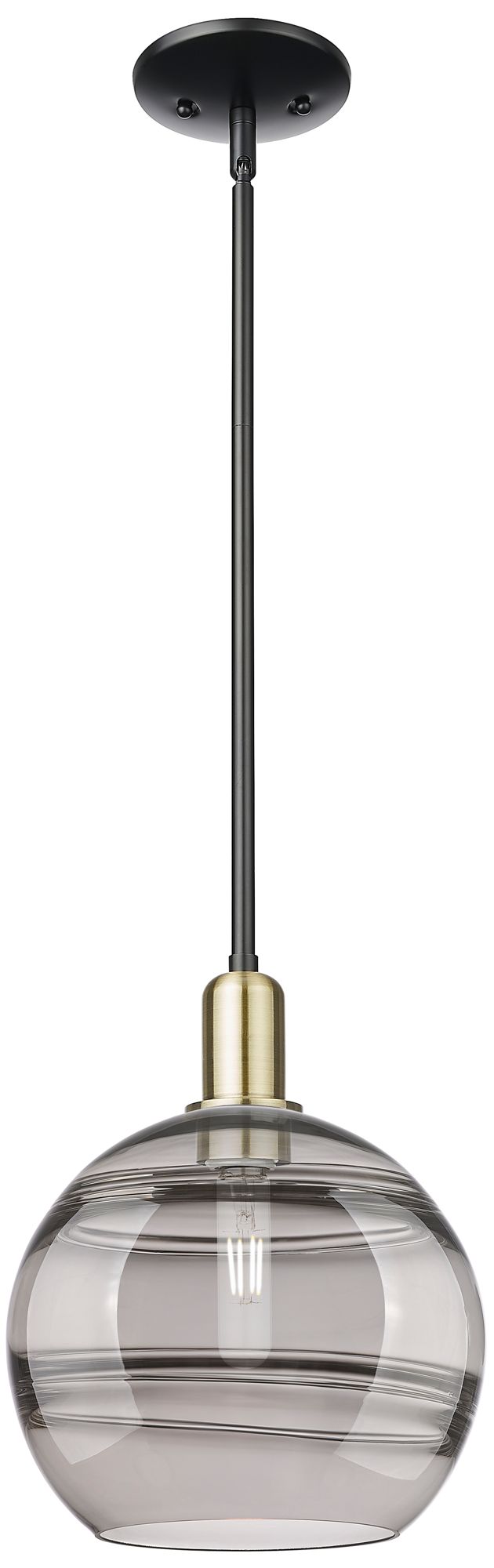 Arcadia Rochester 10"W Black Brass Stem Pendant w/ Light Smoke Shade