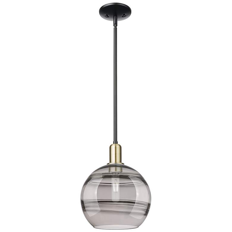 Image 1 Arcadia Rochester 10"W Black Brass Stem Pendant w/ Light Smoke Shade