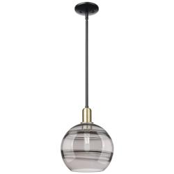 Arcadia Rochester 10"W Black Brass Stem Pendant w/ Light Smoke Shade