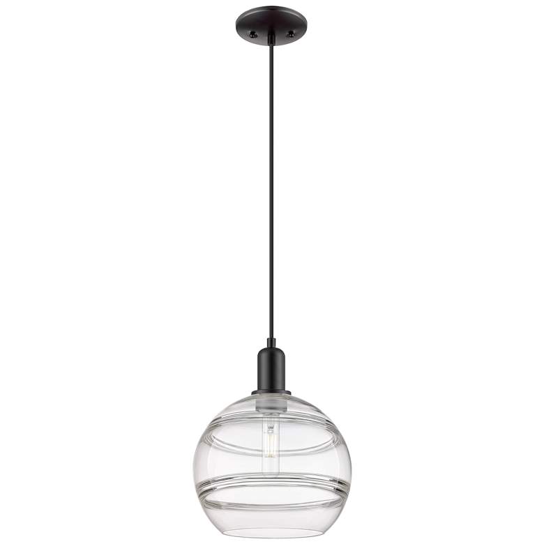 Image 1 Arcadia Rochester 10"W Black Cord Hung Mini Pendant w/ Clear Shade
