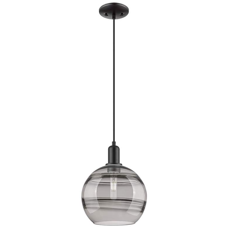 Image 1 Arcadia Rochester 10"W Black Cord Mini Pendant w/ Light Smoke Shade