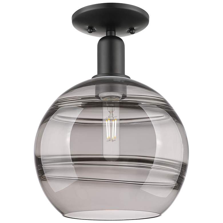Image 1 Arcadia Rochester 10"W Black Semi.Flush Mount w/ Light Smoke Shade