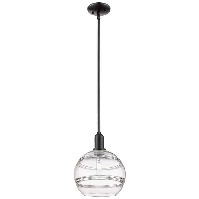 Image 1 Arcadia Rochester 10"W Black Stem Hung Mini Pendant w/ Clear Shade