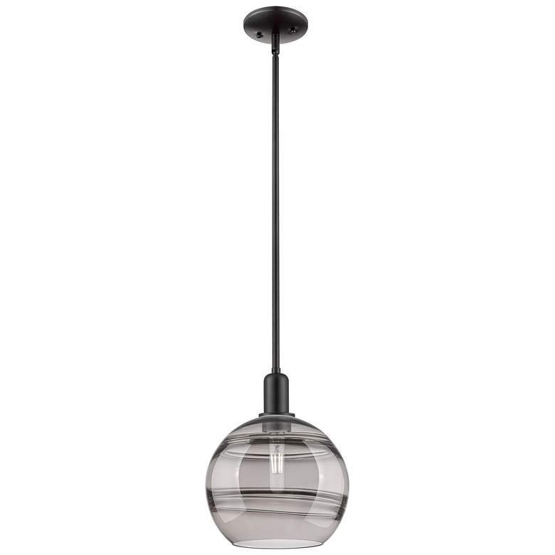 Image 1 Arcadia Rochester 10"W Black Stem Mini Pendant w/ Light Smoke Shade