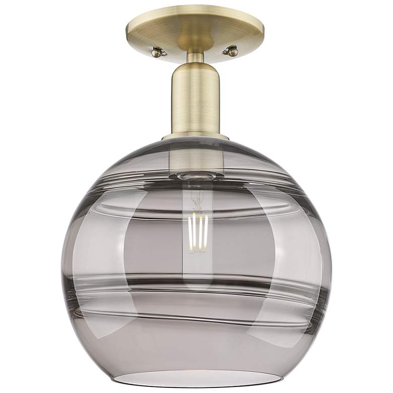 Image 1 Arcadia Rochester 10"W Brass Semi.Flush Mount With Light Smoke Shade